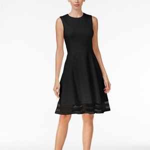 Calvin Klein Black Illusion-Trim Fit & Flare Dress